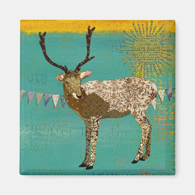 Ornate Bronze Buck Sunshine Teal Magnet (Front)