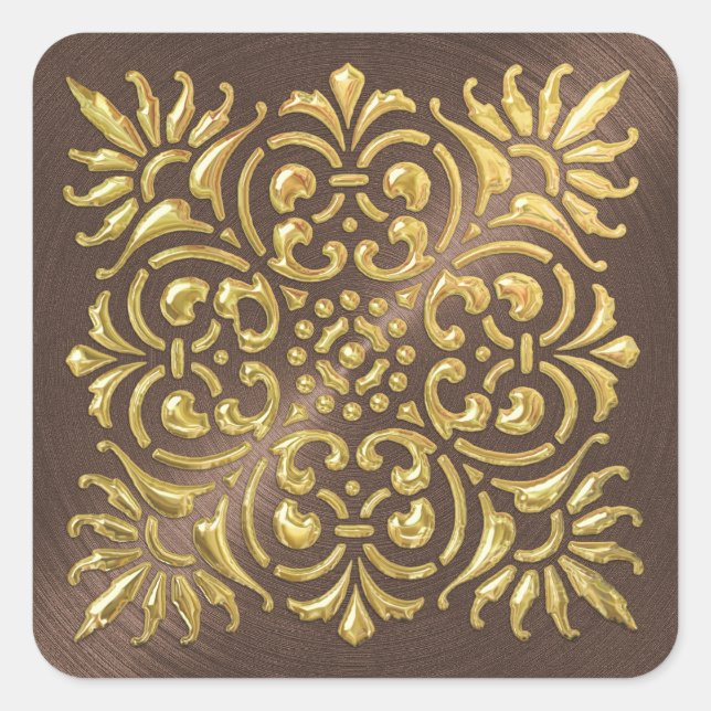 Ornate Brown and Gold Embossed Look Sticker (Front)