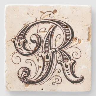 Ornate Brown Monogram ‘R’ Stone Coaster