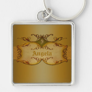 Ornate Brown Scrolls Monogrammed Keychain