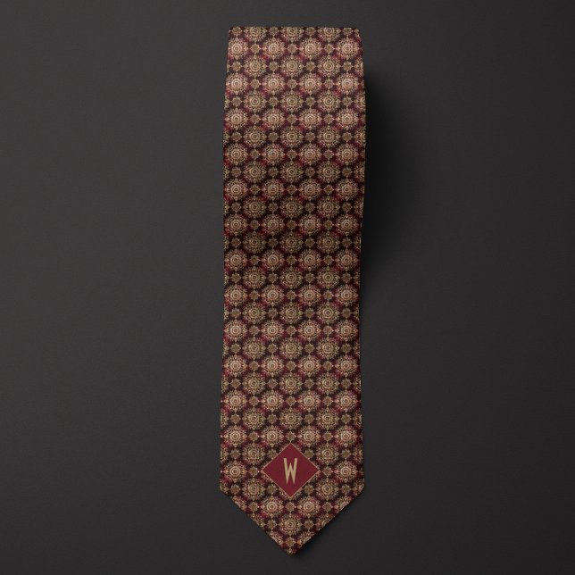 Ornate Burgundy and Gold Mandala Monogram Tie (Creator Uploaded)