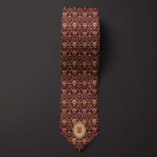 Ornate Burgundy and Gold Monogram  Tie