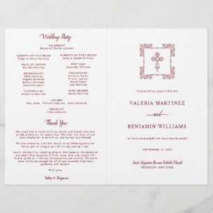 Ornate Burgundy Catholic Wedding Mass Program