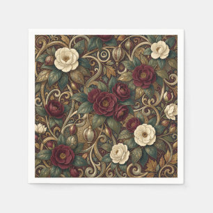 Ornate Burgundy Floral and Gold Lantern Vintage Napkin