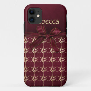 Ornate Burgundy Gold Pattern Ribbon Bow Case-Mate iPhone Case