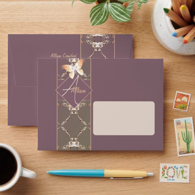 Ornate Butterfly Personal Stationery  Envelope (Desk)