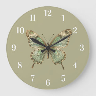 Ornate Butterfly with Leaf Pattern Wings Large Clock