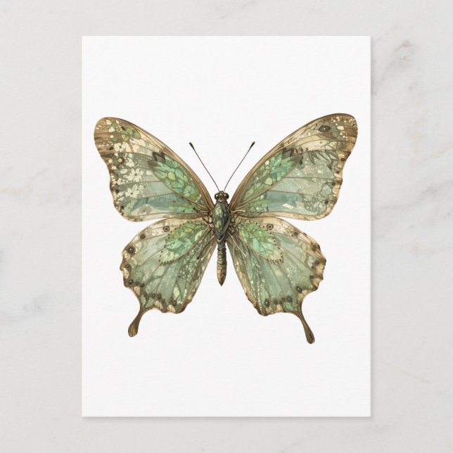Ornate Butterfly with Leaf Pattern Wings Postcard (Front)