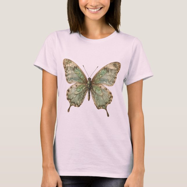 Ornate Butterfly with Leaf Pattern Wings T-Shirt (Front)