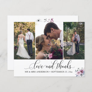 Ornate Calligraphy Thank You 3-Photo Wedding Card