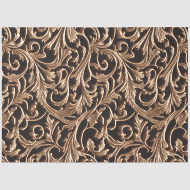 Ornate Carved Metal Baroque Floral Damask Tissue Paper (Front)
