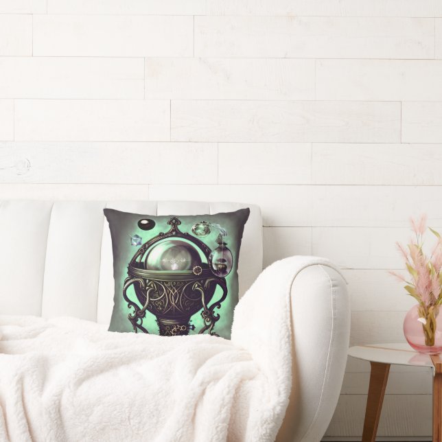 Ornate Cauldron with Green Crystal Ball and Orbs Cushion (Couch)