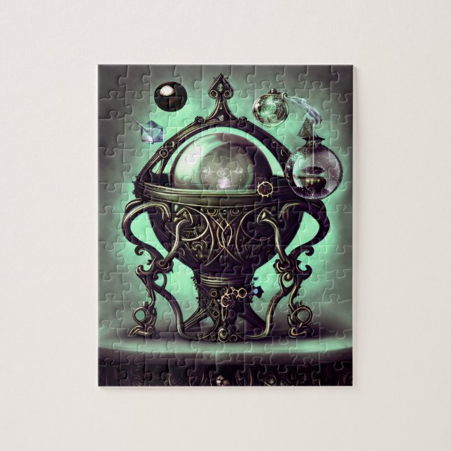 Ornate Cauldron with Green Crystal Ball and Orbs Jigsaw Puzzle (Vertical)