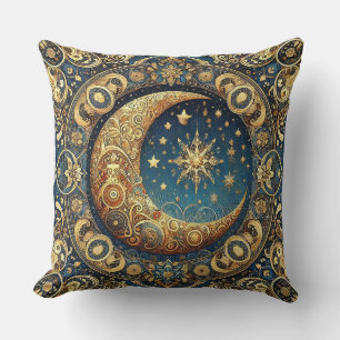 Ornate Celestial Pattern Featuring Crescent Moon Cushion