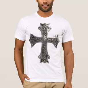 Ornate Celtic Silver Cross with Intricate Knot Pat T-Shirt