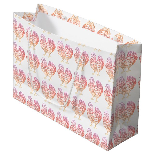 Ornate Chicken Lineart Large Gift Bag (Front Angled)