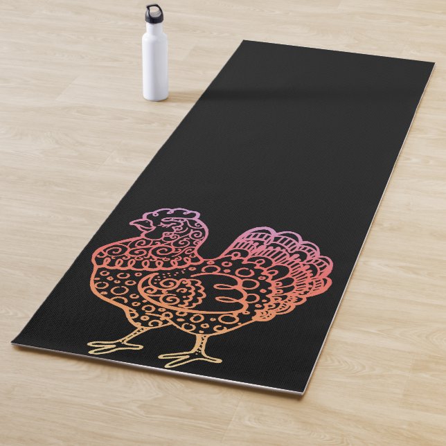 Ornate Chicken Lineart Yoga Mat (In Situ)