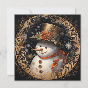 Ornate Christmas holiday snowman greeting card