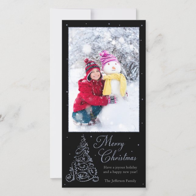 Ornate Christmas Tree Silver Holiday Card (Front)