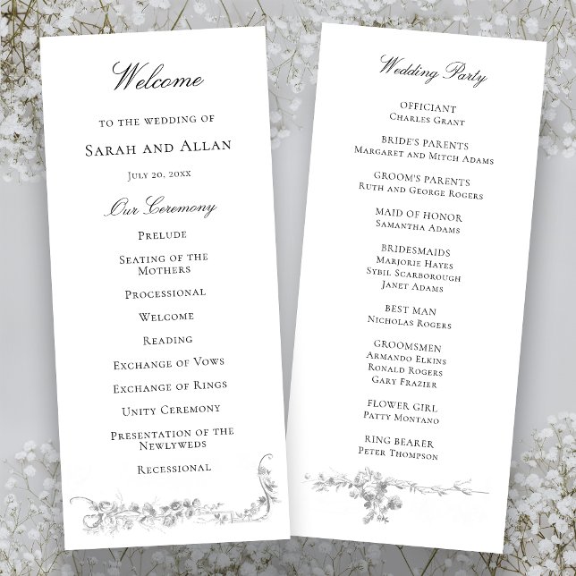 Ornate Classic French Rose Border Wedding Programme (Creator Uploaded)