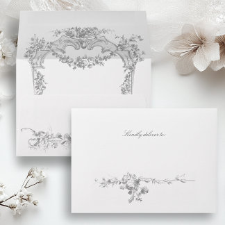 Ornate Classic French Rose Garland Wedding Envelope