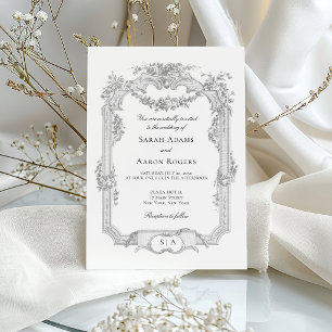 Ornate Classic French Rose Garland Wedding Invitation