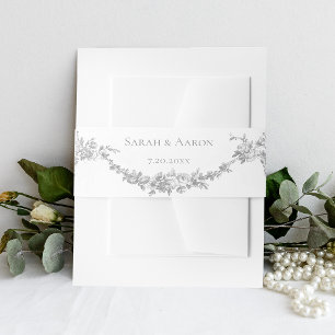 Ornate Classic French Rose Garland Wedding Invitation Belly Band