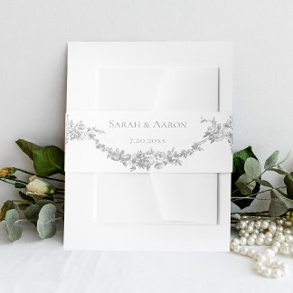 Ornate Classic French Rose Garland Wedding  Invitation Belly Band