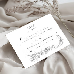 Ornate Classic French Rose Garland Wedding RSVP Card