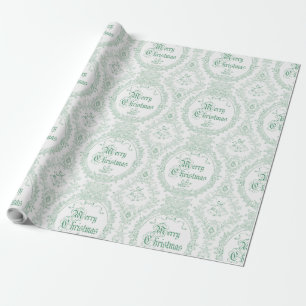 Ornate Classic Vintage Merry Christmas Green Toile Wrapping Paper