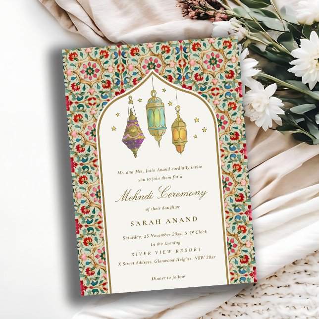 Ornate Classy Floral Tealights Mehndi Ceremony  Invitation (Creator Uploaded)