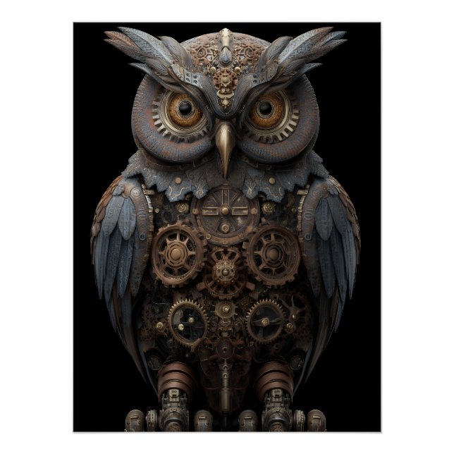 Ornate Clockwork Owl Poster (Front)