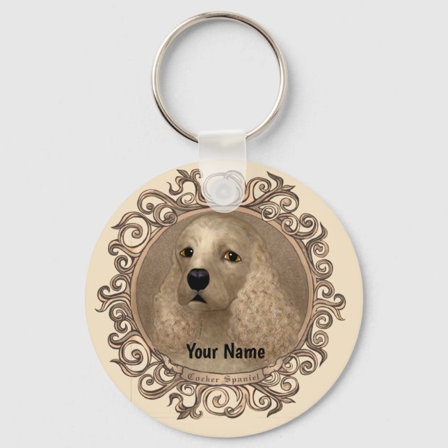 Ornate cocker spaniel custom name  key ring (Front)