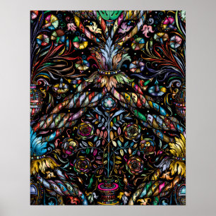 ORNATE COLORFUL BOTANICAL FOLK ART POSTER