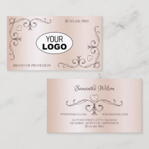 Ornate Corner with Logo Shimmery Rose Pastel Pink Business Card