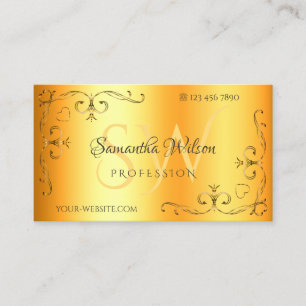 Ornate Corners Initials Luminous Orange Shimmery Business Card
