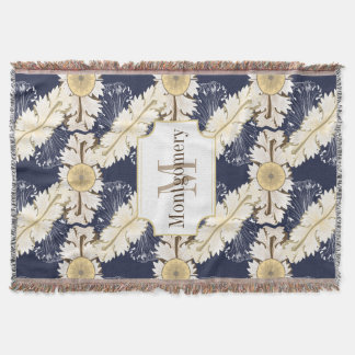 Ornate Cream Greek Acanthus Leaves Family Name Throw Blanket