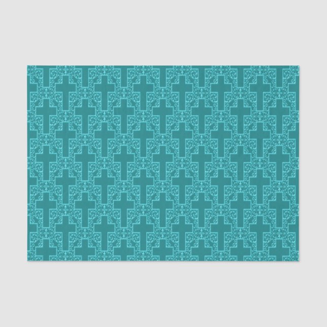 Ornate Cross 03 Teal-TISSUE WRAPPING PAPER (Front)