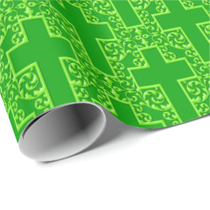 Ornate Cross-1-Two Toned Green Wrapping Paper