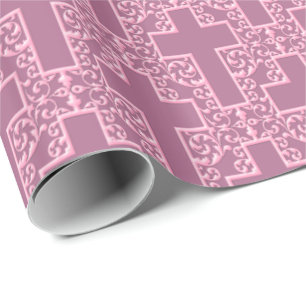 Ornate Cross-5-Pink and Purple Wrapping Paper