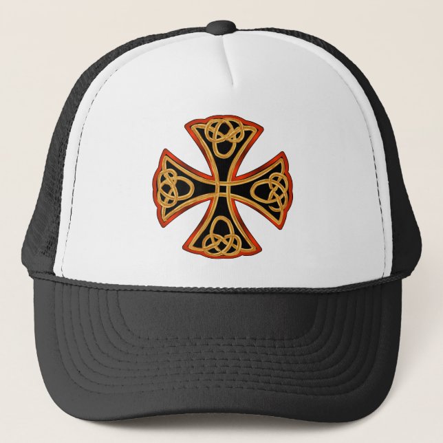 ornate cross with braid trucker hat (Front)