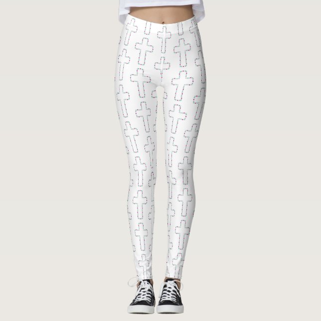 Ornate cross with flowers leggings (Front)