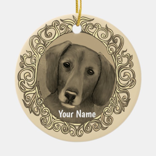 Ornate Dachshund  Ceramic Tree Decoration (Front)
