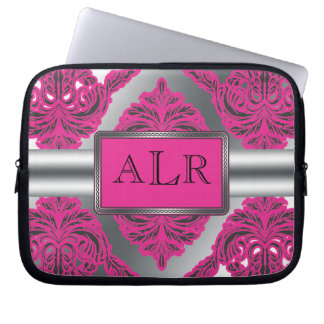 Ornate Damask Pink, Black, Silver Laptop Sleeve