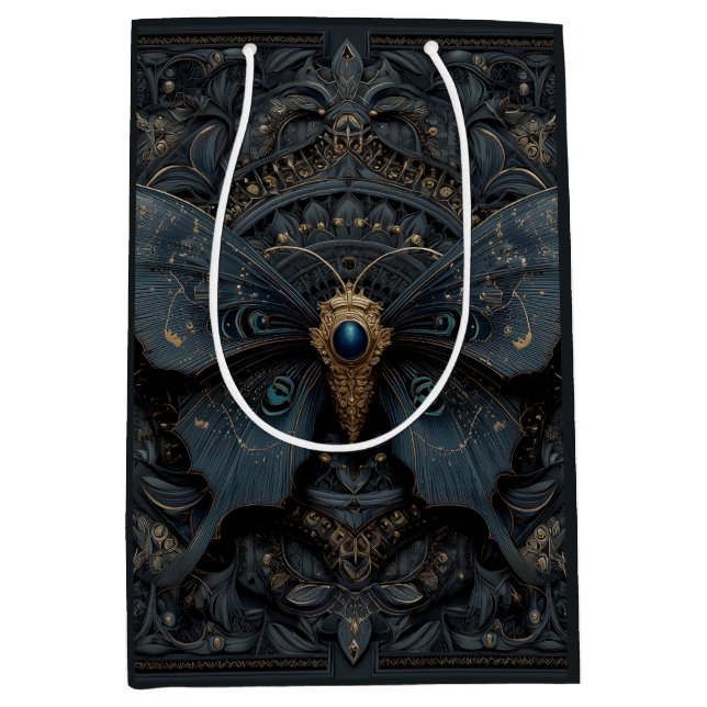 Ornate Dark Blue Butterfly with Gold Filigree  Medium Gift Bag (Front)