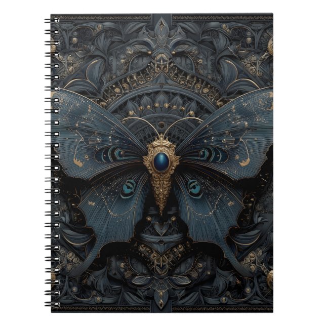 Ornate Dark Blue Butterfly with Gold Filigree  Notebook (Front)