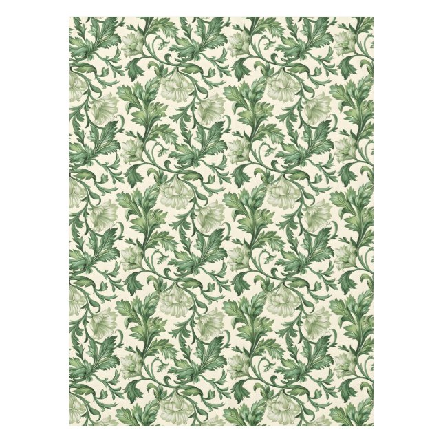 Ornate dark green acanthus leaves pattern tablecloth (Front)