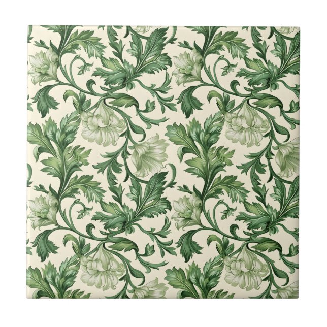 Ornate dark green acanthus leaves pattern tile (Front)