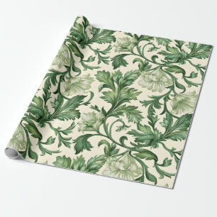 Ornate dark green acanthus leaves pattern wrapping paper