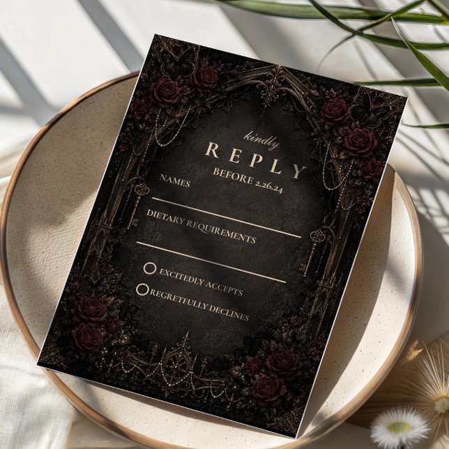 Ornate Dark Victorian Goth Wedding RSVP Card (Creator Uploaded)
